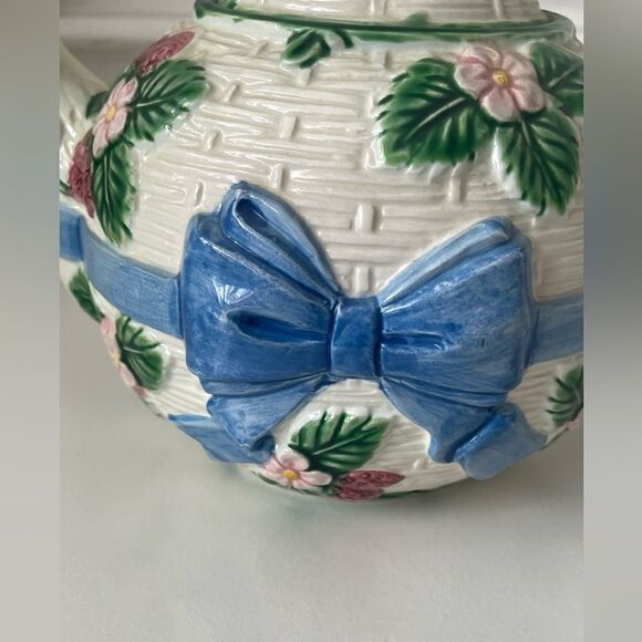 VTG 1985 Haldon Japanese Majolica Ceramic Ribbon Basketweave Teapot 3 Piece Set - Picture 6 of 16